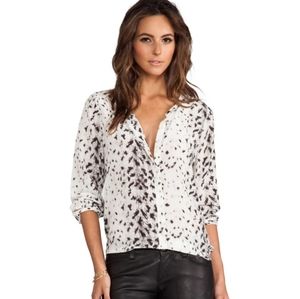 Joie Snow Leopard Silk Purine Blouse New Moon